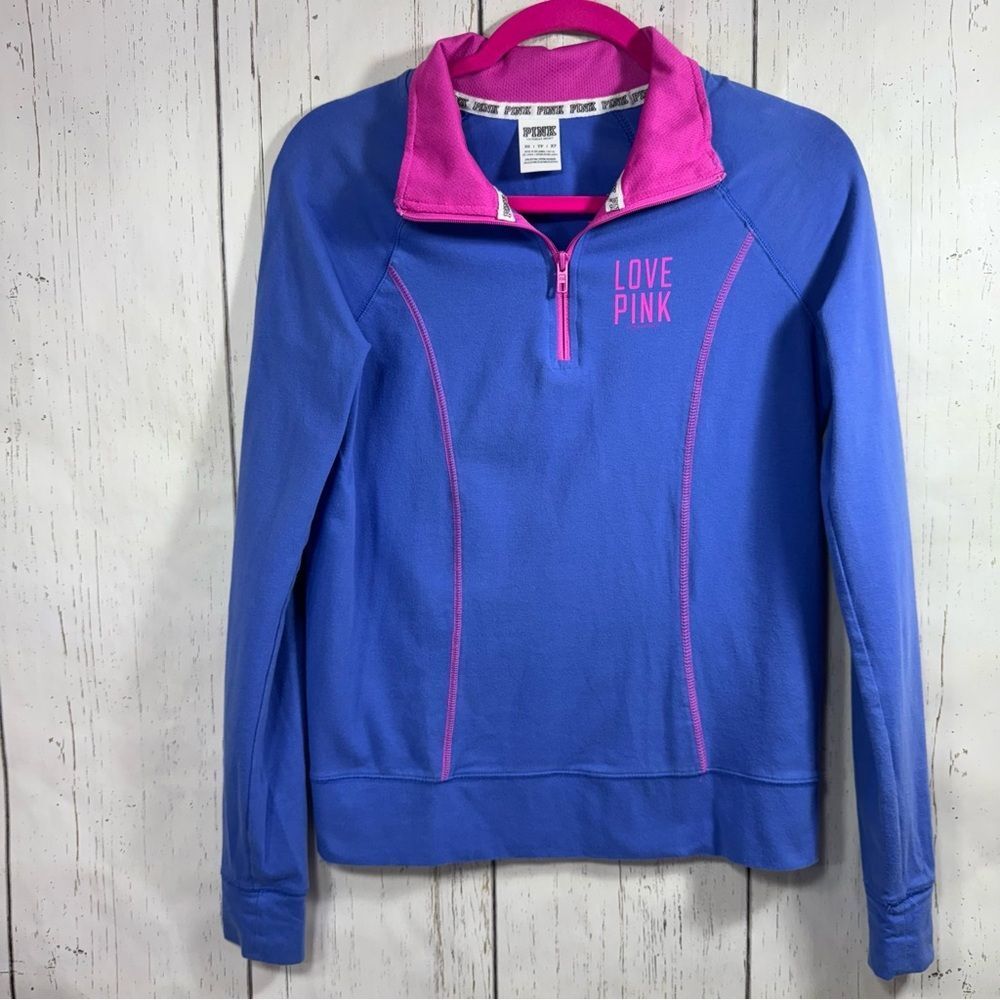 PINK Victoria’s Secret Blue Pink Quarter Zip Active Pullover XS Athleisure Y2K
